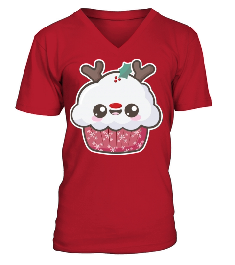 Kawaii Rudolph Cupcake Men's V-Neck T-shirt