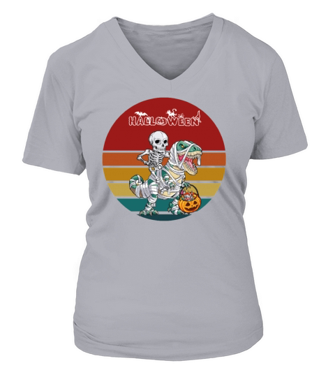 Funny Halloween Dinosaur t rex mummy pumpkin Women's V-Neck T-shirt