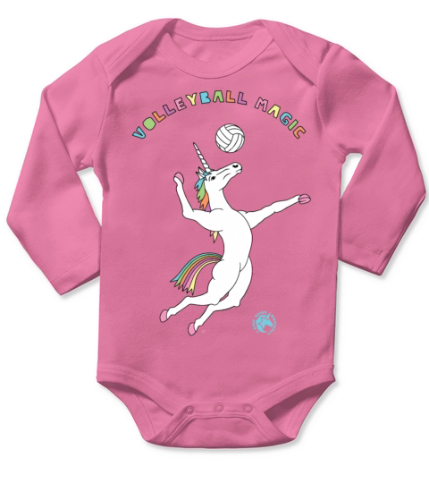 Volleyball Magic Unicorn Outline Long Sleeve Baby One-Piece