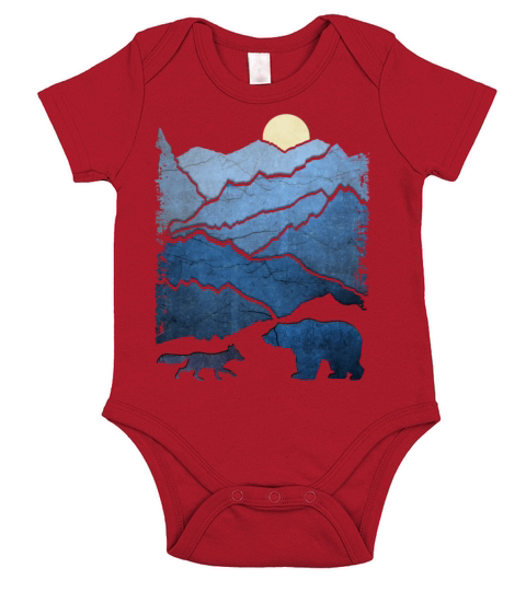 Bear and Fox In The Mountains Short Sleeve Baby One-Piece