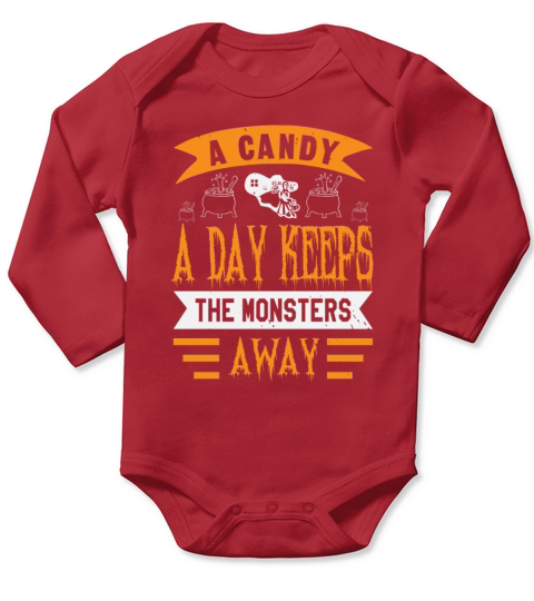 A Candy A Day Keeps The Monsters Away Long Sleeve Baby One-Piece