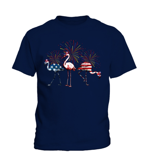 Patriotic Flamingo American Flag Firework 4th July Kids T-Shirt