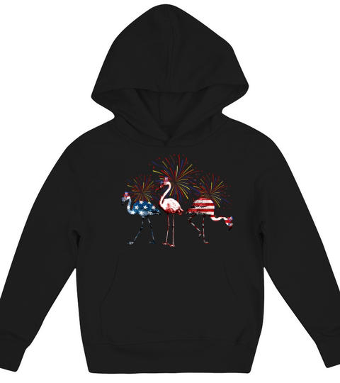 Patriotic Flamingo American Flag Firework 4th July Kids Hoodie