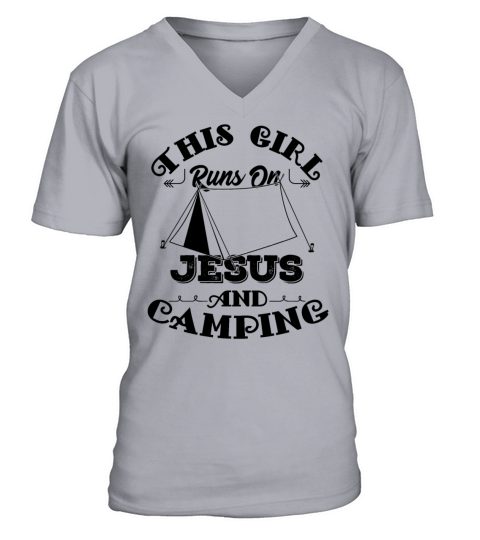 This Girl Runs On Jesus And Camping design Men's V-Neck T-shirt