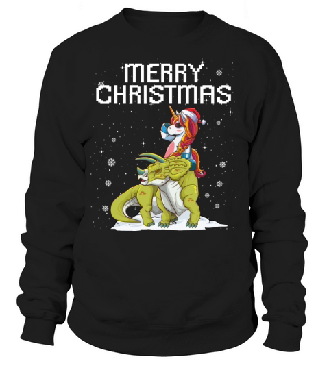 Merry Christmas Unicorn Santa Hat Triceratops Women's Sweatshirt