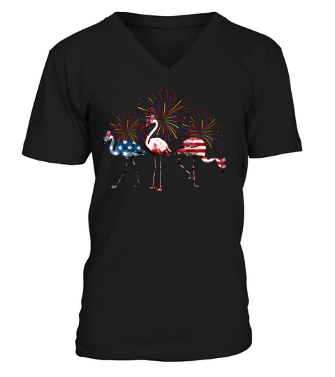 Patriotic Flamingo American Flag Firework 4th July Men's V-Neck T-shirt