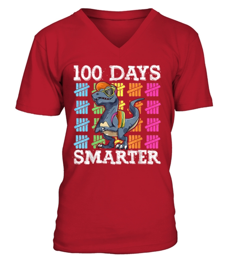 100 Days Of School Boys Shirt T Rex Smarter Kids Men's V-Neck T-shirt