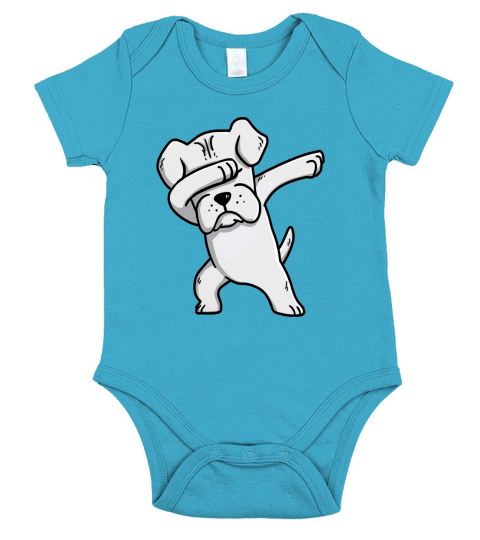 White Boxer Dabbing Funny Dog Dab Dance Short Sleeve Baby One-Piece