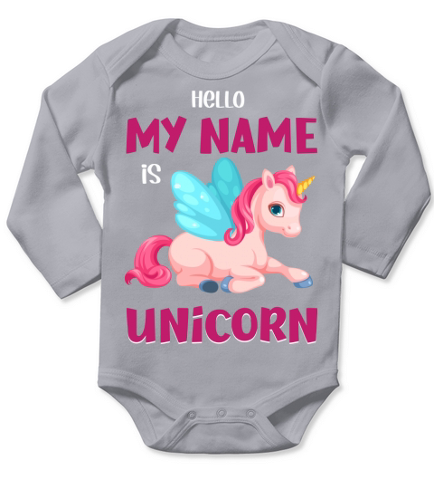 Hello My Name is Unicorn Long Sleeve Baby One-Piece