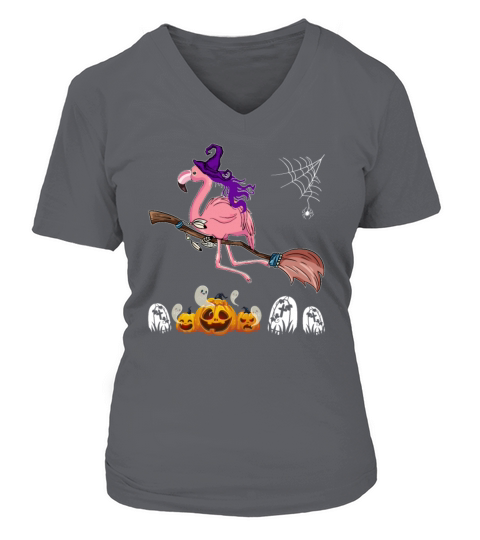Flamingo Witch Pumking Halloween Women's V-Neck T-shirt