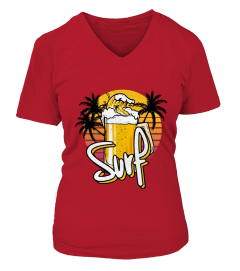 Funny Glass Of Beer Surf Wave Vintage Retro Sunset Women's V-Neck T-shirt