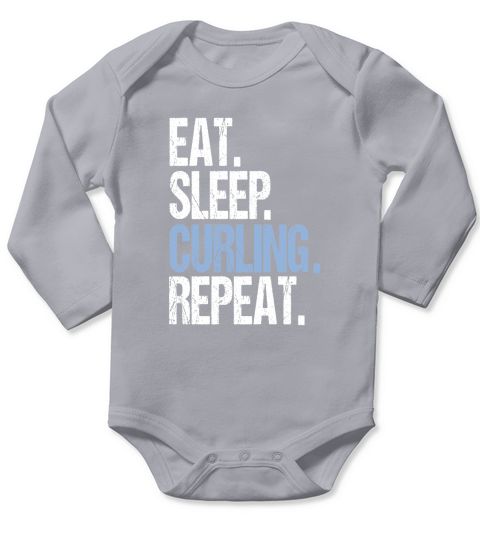 eat sleep curling repeat Long Sleeve Baby One-Piece