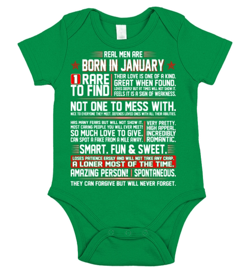 Real Men Are Born In January Birth Month Tshirt Short Sleeve Baby One-Piece