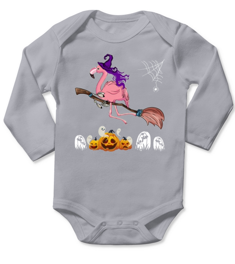 Flamingo Witch Pumking Halloween Long Sleeve Baby One-Piece