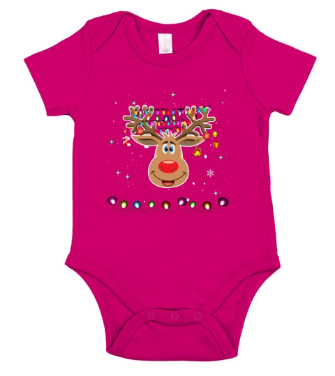Merry Christmas Rudolph Red Nose Reindeer Tee Snow-Snowflakes Short Sleeve Baby One-Piece