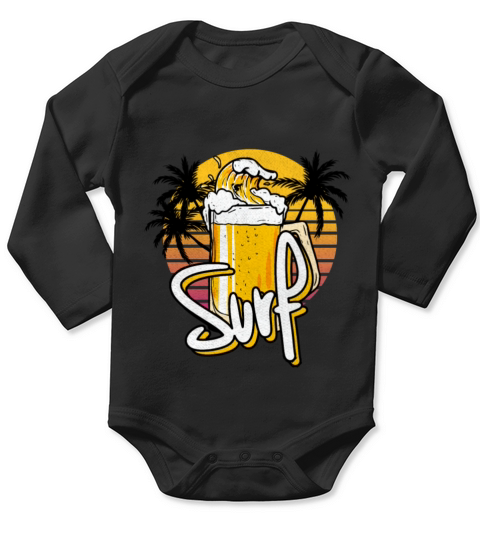 Funny Glass Of Beer Surf Wave Vintage Retro Sunset Long Sleeve Baby One-Piece