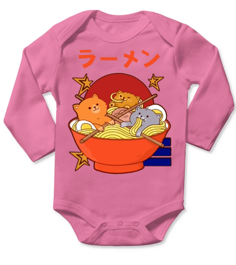 Ramen Cats noodles eat fun happy cat Long Sleeve Baby One-Piece