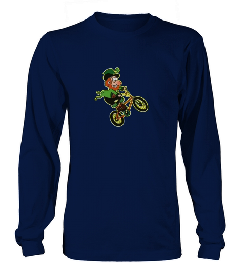 irish leprechaun riding bmx t shirt st patrick day funny js4 Black Long sleeved Unisex