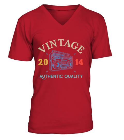 Vintage 2014 Authentic Birthday Birth Year Men's V-Neck T-shirt