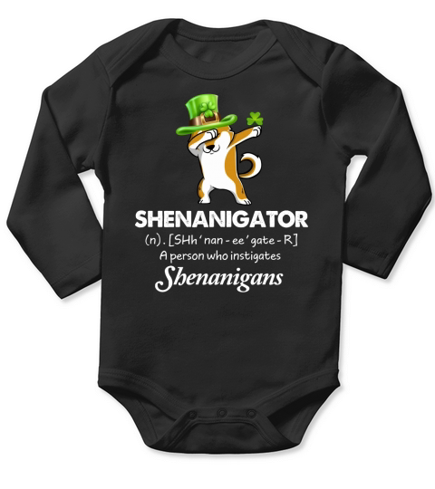 Dabbing Shiba Inu Shenanigator Definition Patricks Day Long Sleeve Baby One-Piece