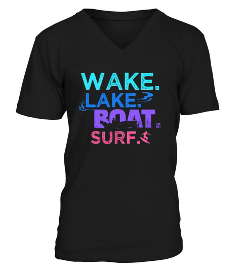 Lake Wake Surfing Gift Print Boat Lake Wakesuring Men's V-Neck T-shirt