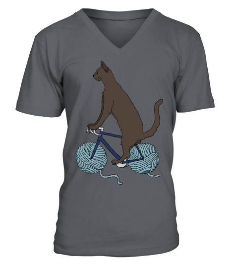cat riding bike with yarn ball wheels Men's V-Neck T-shirt