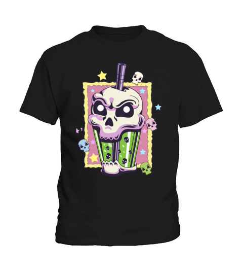 Kawaii Creepy Skull Boba Bubble Tea Pastel Goth Va Kids T-Shirt