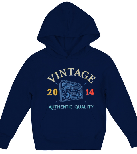 Vintage 2014 Authentic Birthday Birth Year Kids Hoodie