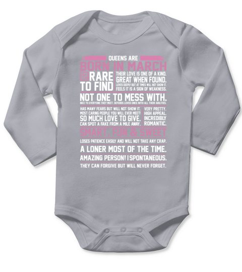 Queens Are Born In March T-Shirt Long Sleeve Baby One-Piece