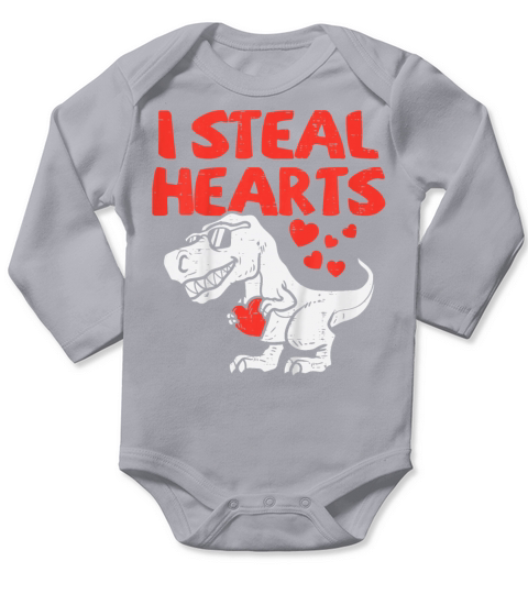 I Steal Hearts Trex Dino Baby Boy Valentines Day Long Sleeve Baby One-Piece