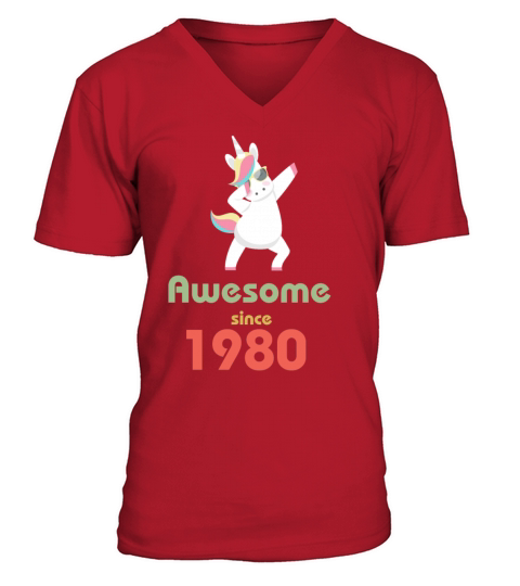 Dabbing Unicorn Awesome since 1980 Men's V-Neck T-shirt