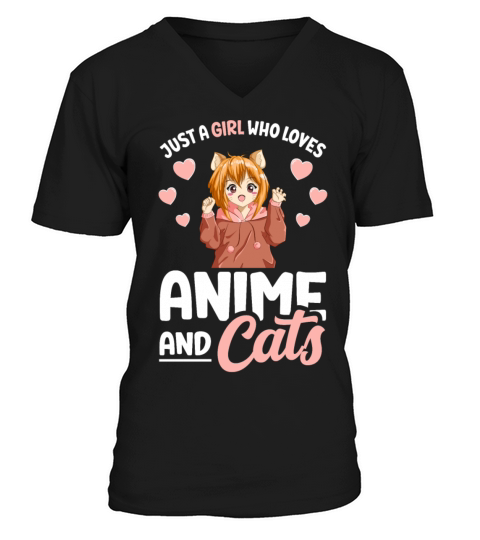 Just A Girl Who Loves Anime And Cats For Girls Men's V-Neck T-shirt