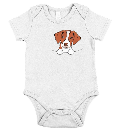 Brittany Spaniel in Pocket  French Brittany Short Sleeve Baby One-Piece