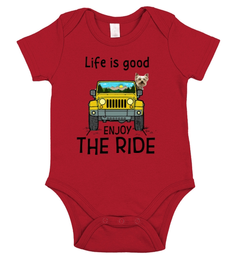 Yorkie In A Yellow Jeep Life Is Good Enjoy The Ride - Ladies Flowy Tank Short Sleeve Baby One-Piece