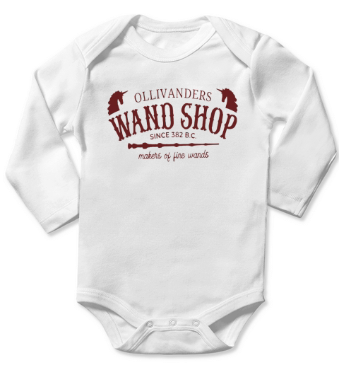 Ollivanders Wand Shop Sign 382 Bc Makers Of Fine Wands Long Sleeve Baby One-Piece