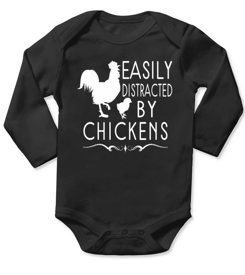 Easily Distracted By Chickens Long Sleeve Baby One-Piece