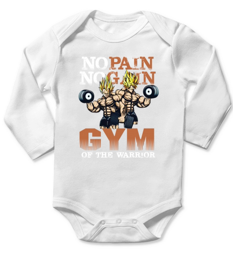 DBZ SUPER SAIYAN NO PAIN NO GAIN GYM OF THE WARRIOR Long Sleeve Baby One-Piece