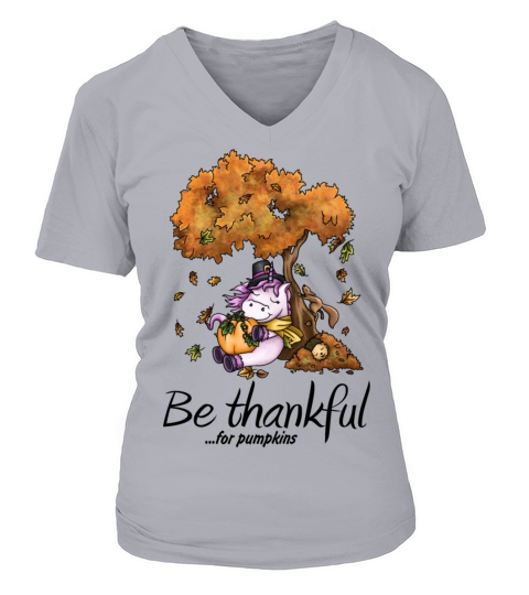Thanksgiving festival cuddly unicorn under tree Women's V-Neck T-shirt
