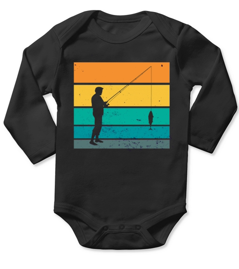 Fisherman Fisher angler sunset retro Long Sleeve Baby One-Piece