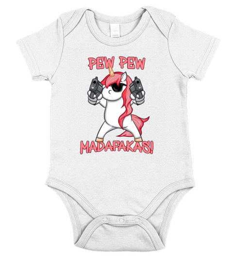Pew Pew Madafakas Cool Unicorn With Glasses Short Sleeve Baby One-Piece