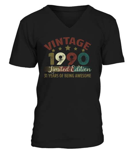 Vintage 1990 Limited Edition 31 Years Of Being Awe Men's V-Neck T-shirt