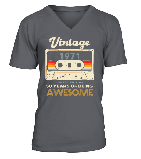 Vintage Cassette Tape 50 Awesome 50th Birthday V-Neck T-shirt