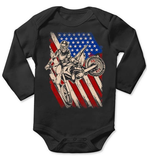 Vintage Dirt Bike Motocross American Flag Enduro Long Sleeve Baby One-Piece
