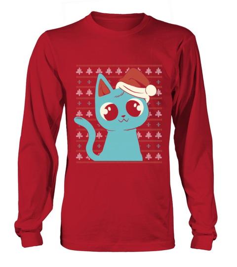 Blue Cat in Santa Claus Christmas Atmosphere Women's Long Sleeve