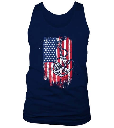 Vintage USA American Flag Bass Fishing Fisher Gift Men's Tank Top