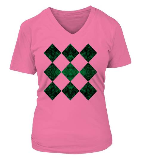 Rhombus Pattern Green Floral Women's V-Neck T-shirt