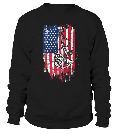 Vintage USA American Flag Bass Fishing Fisher Gift Men's Sweatshirt