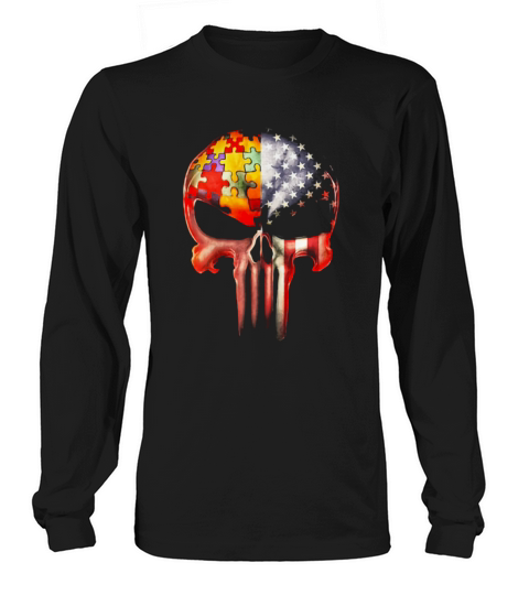 Autism Awareness America Flag skull Men's Long Sleeve
