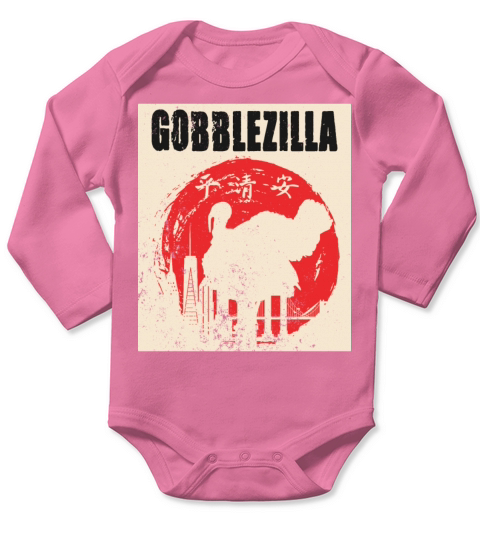Gobblezilla Happy Thanksgiving Turkey Gobble Thank Long Sleeve Baby One-Piece