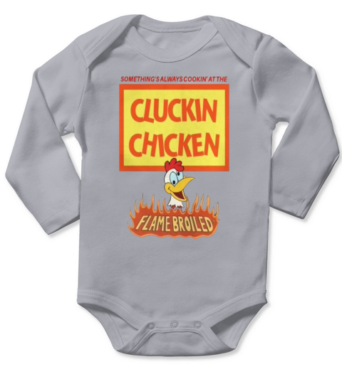 Cluckin chicken commercial parody promo logo Long Sleeve Baby One-Piece